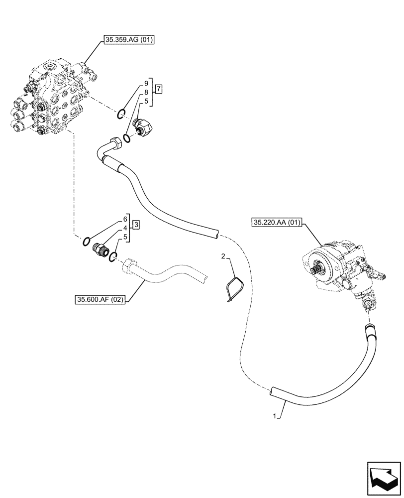 Схема запчастей Case 121F - (35.220.AD[01A]) - AUXILIARY HYDRAULIC, PUMP, CONTROL VALVE, LINE - BEGIN DATE 8 APRIL 2015 (35) - HYDRAULIC SYSTEMS