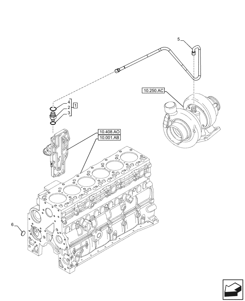 Схема запчастей Case F4HFE613F B004 - (10.250.AD) - TURBOCHARGER LUBE LINE (10) - ENGINE