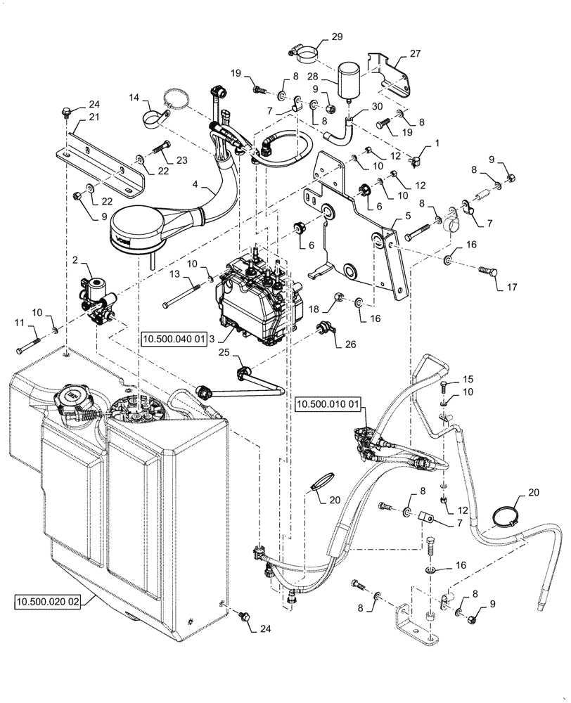 Схема запчастей Case 621G - (10.500.020[01]) - DEF TANK INSTALLATION (10) - ENGINE