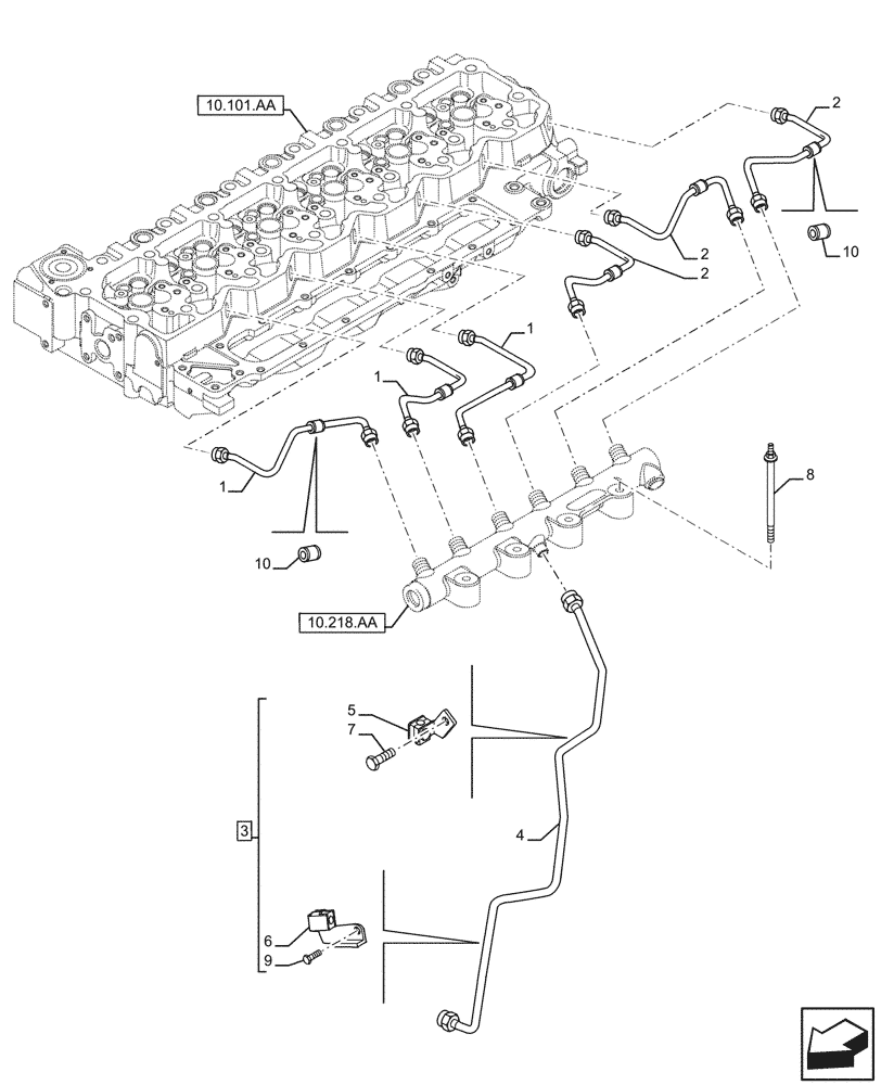 Схема запчастей Case F4HFE613F B004 - (10.218.AI[01]) - INJECTOR FUEL LINES (10) - ENGINE