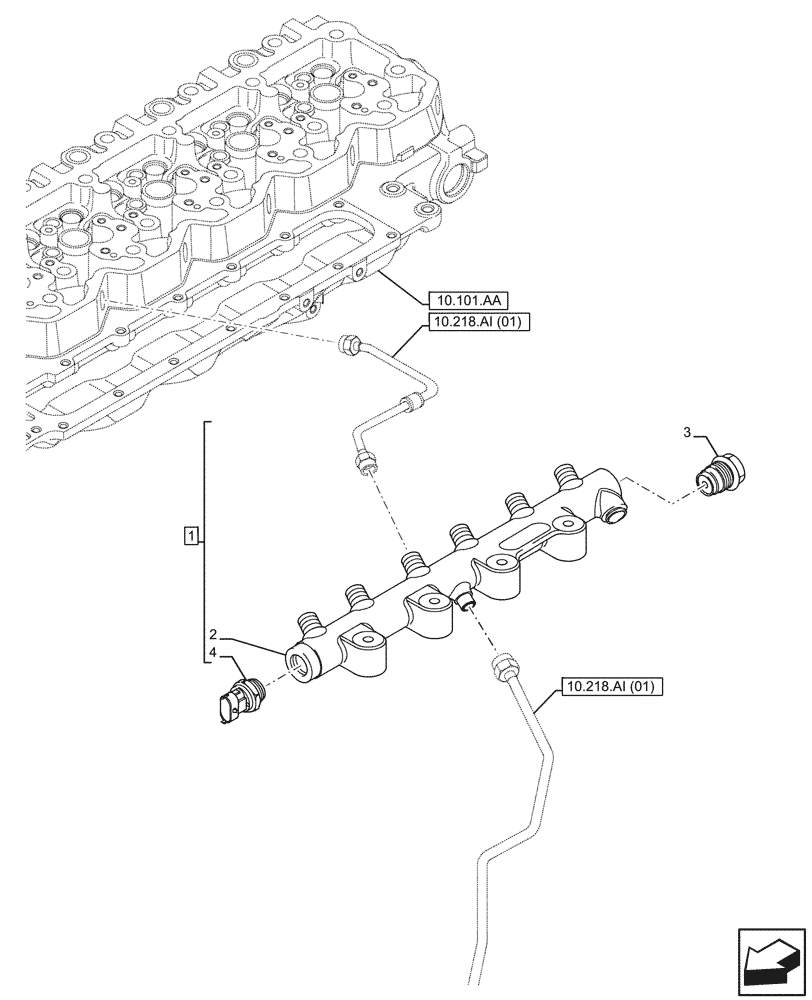 Схема запчастей Case F4HFE613F B004 - (10.218.AA) - FUEL SYSTEM INJECTOR, LINE (10) - ENGINE