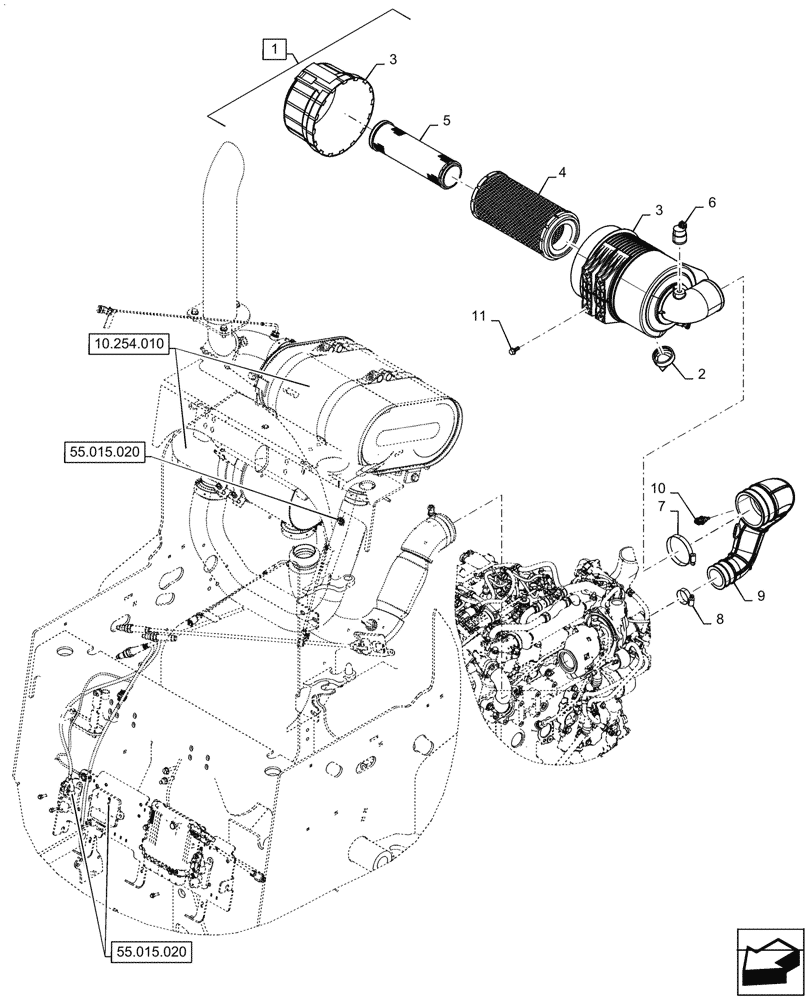 Схема запчастей Case SV340 - (10.202.010) - AIR CLEANER & INTAKE COMPONENTS (10) - ENGINE