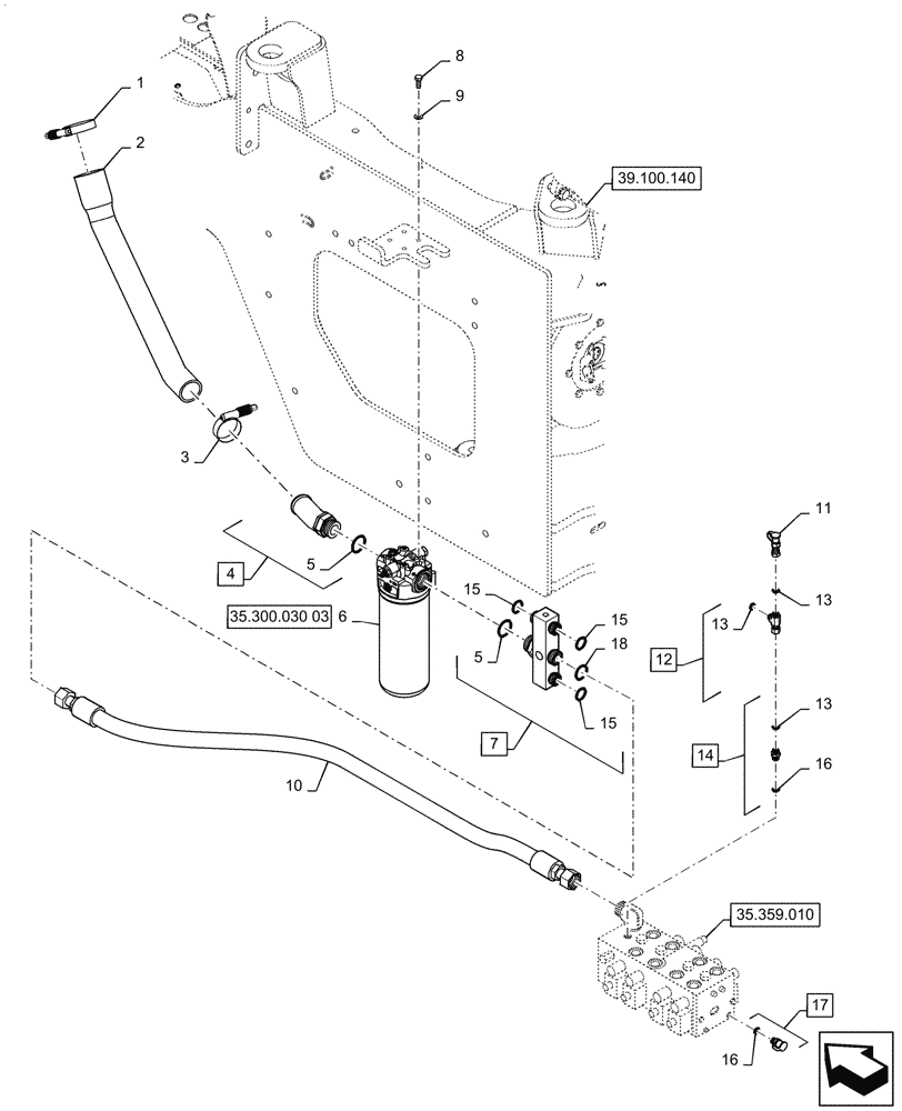 Схема запчастей Case 621G - (35.300.030[02]) - HYDRAULIC RESERVOIR RETURN LINE (35) - HYDRAULIC SYSTEMS