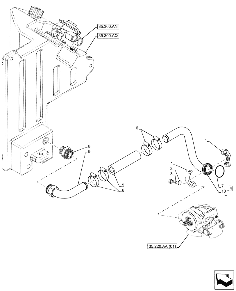 Схема запчастей Case 21F - (35.220.AG[01A]) - AUXILIARY HYDRAULIC, PUMP, TANK, LINE - BEGIN DATE 8 APRIL 2015 (35) - HYDRAULIC SYSTEMS