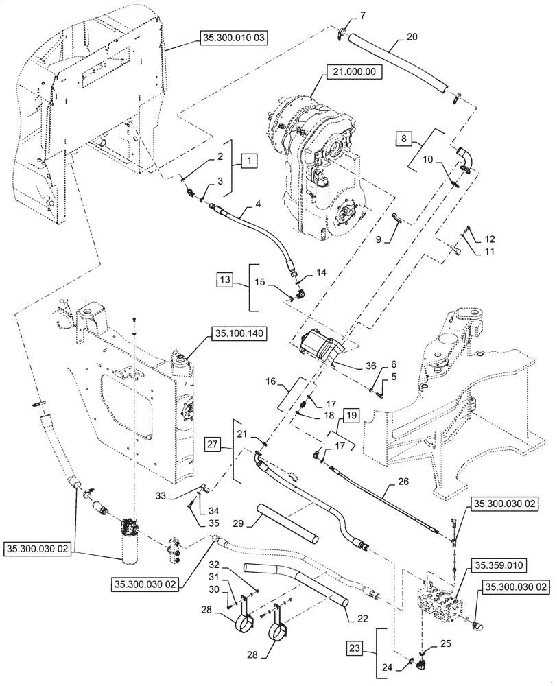 Схема запчастей Case 621G - (35.300.030[01]) - HYDRAULIC RESERVOIR SUPPLY LINE (35) - HYDRAULIC SYSTEMS