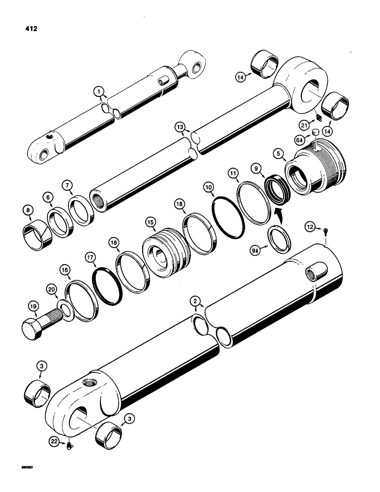 Схема запчастей Case 580SD - (412) - G101176 AND G109433 BACKHOE BUCKET CYLINDER, NOT USED ON SUPER D MODELS (08) - HYDRAULICS