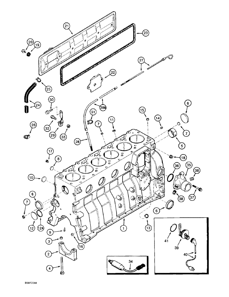 Схема запчастей Case 9030B - (2-56) - CYLINDER BLOCK, 6T-590 ENGINE, PRIOR TO P.I.N. DAC03#2001, PRIOR TO ENGINE S/N 45534441 (02) - ENGINE