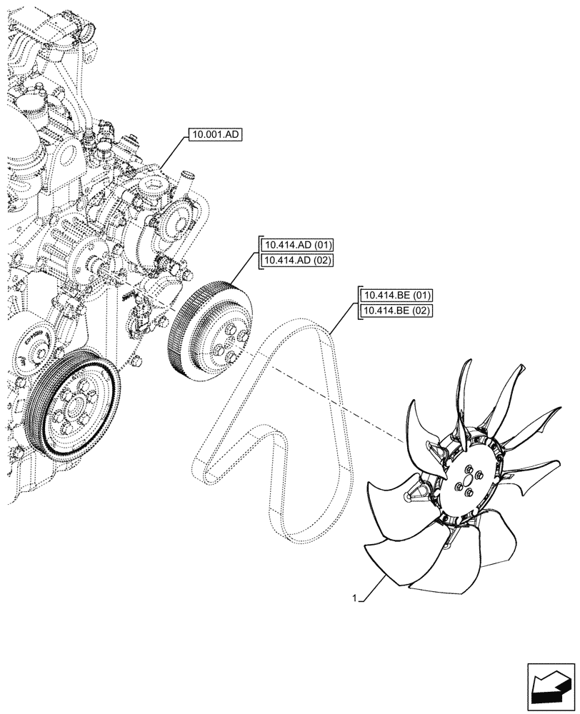 Схема запчастей Case 221F - (10.414.AC[04]) - VAR - 734634 - FAN - BEGIN SN NFHP00132 (10) - ENGINE