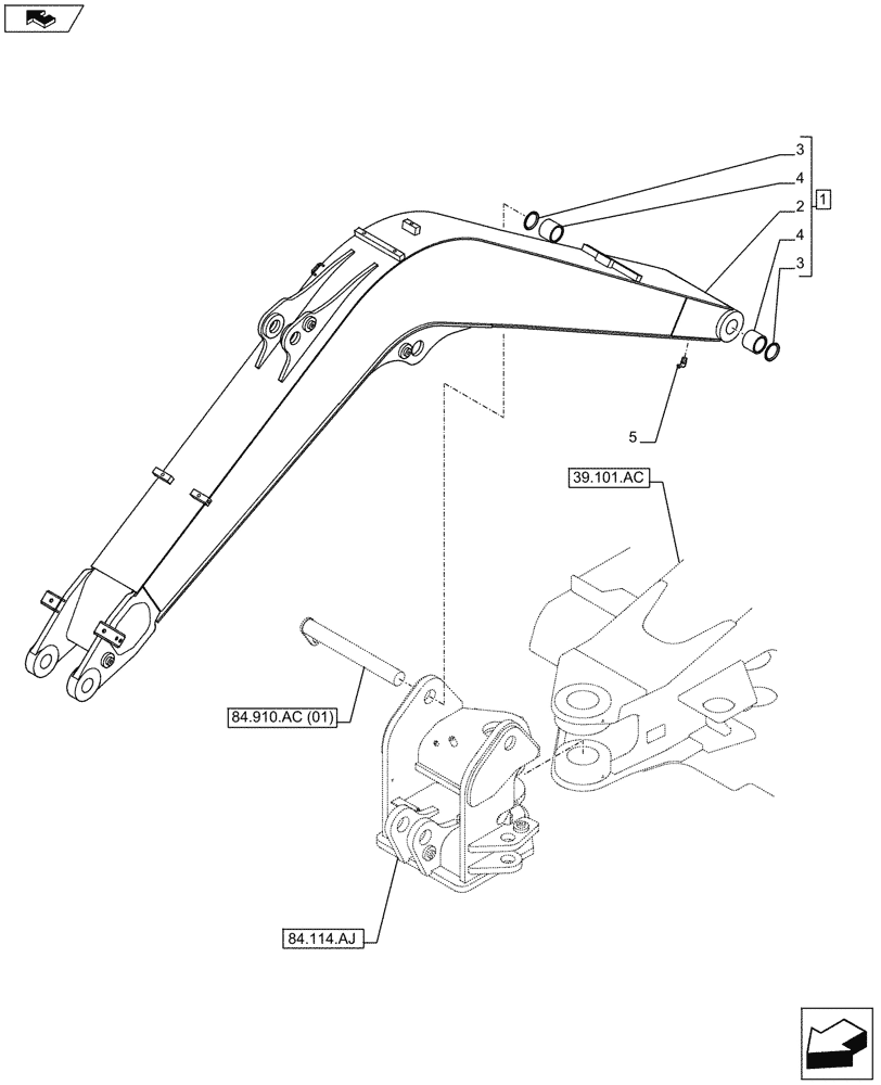 Схема запчастей Case CX80C - (84.910.AA) - VAR - 461543 - MONO, BOOM (ANZ) (84) - BOOMS, DIPPERS & BUCKETS