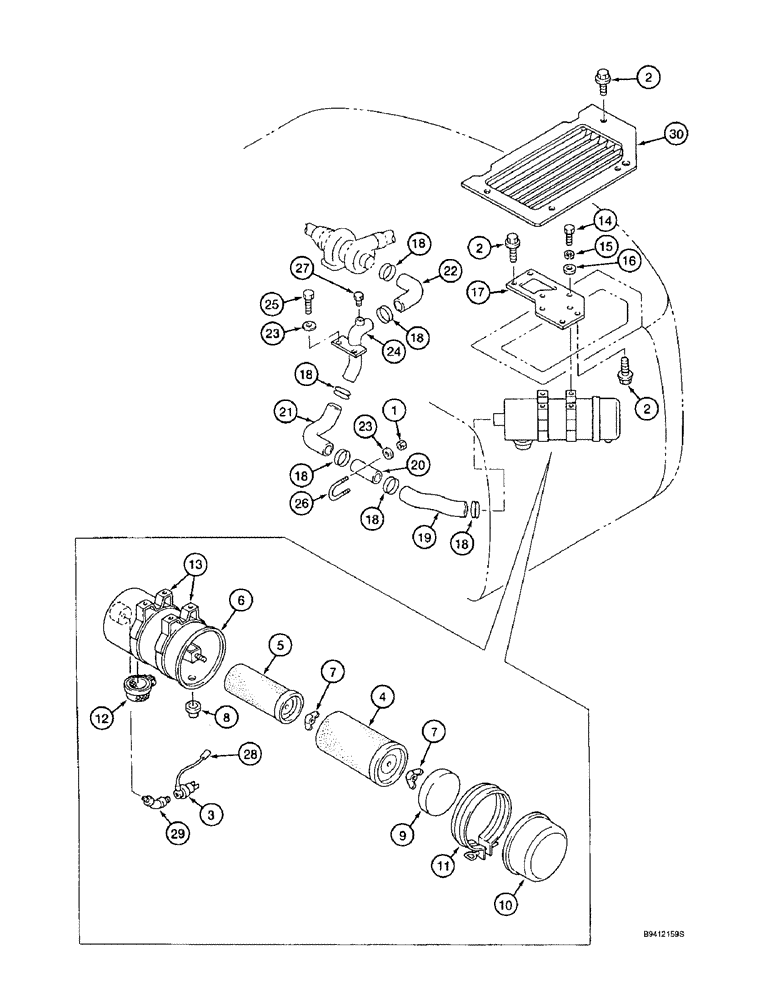 Схема запчастей Case 9010B - (2-016) - AIR CLEANER SYSTEM, PRIOR TO P.I.N. DAC01#2001 (02) - ENGINE