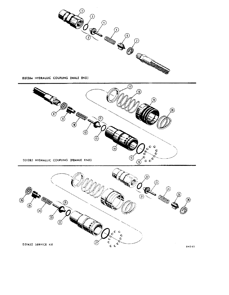 Схема запчастей Case 32S - (106) - D31284 AND D31285 HYDRAULIC COUPLINGS, D31284 HYDRAULIC COUPLING 