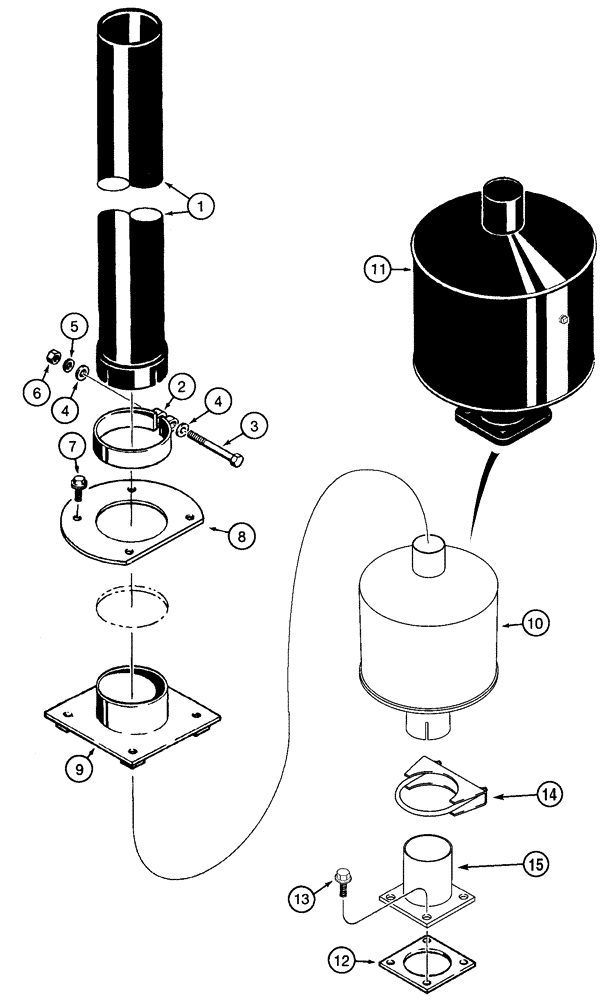 Схема запчастей Case 550H - (2-07) - MUFFLER - EXHAUST SYSTEM, MODELS WITHOUT TURBOCHARGER (02) - ENGINE