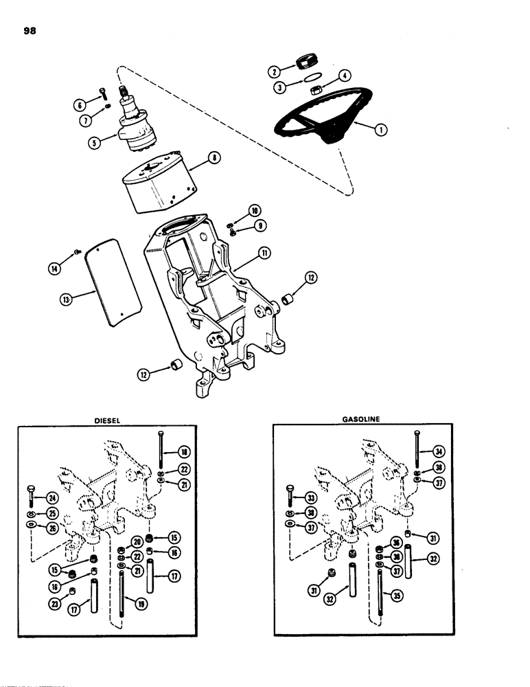 Схема запчастей Case 480B - (098) - STEERING WHEEL AND SUPPORTS, HYDROSTATIC STEERING 