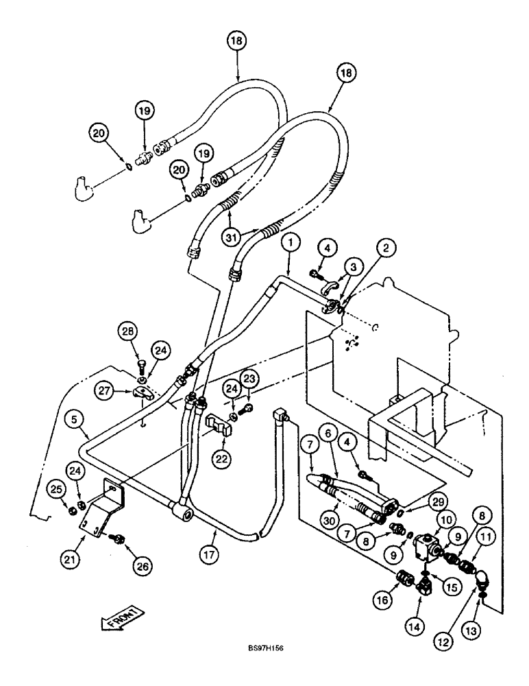 Схема запчастей Case 9045B - (8-066) - DOUBLE ACTION AUXILIARY EQUIPMENT OPTION, CONTROL VALVE TO CYLINDER AND SELECTOR VALVE CIRCUITS (08) - HYDRAULICS