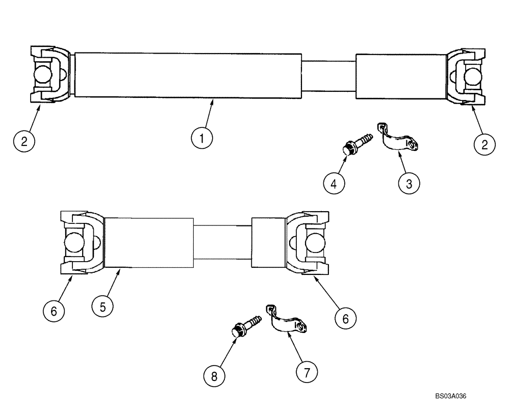 Схема запчастей Case 621D - (06-28) - DRIVE SHAFT - CENTER AND REAR (06) - POWER TRAIN