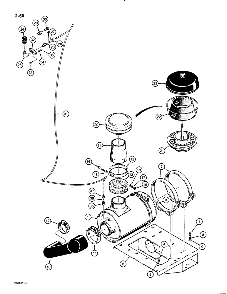 Схема запчастей Case 1450B - (2-50) - STANDARD AIR CLEANER AND, RESTRICTION INDICATOR MOUNTING (02) - ENGINE