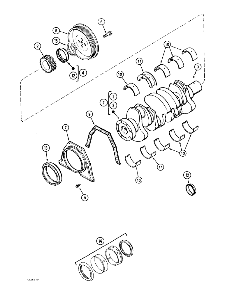 Схема запчастей Case 688BCK - (2-42) - CRANKSHAFT, 688B CK (120301-) (01) - ENGINE