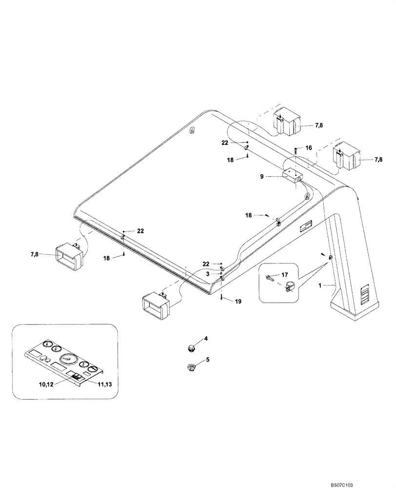 Схема запчастей Case SV212 - (55.404.03[01]) - WORK LAMPS, CANOPY - BSN DDD003017 (55) - ELECTRICAL SYSTEMS