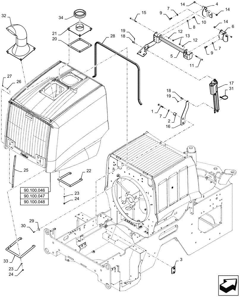 Схема запчастей Case 621G - (90.100.020) - ENGINE HOOD INSTALLATION (90) - PLATFORM, CAB, BODYWORK AND DECALS