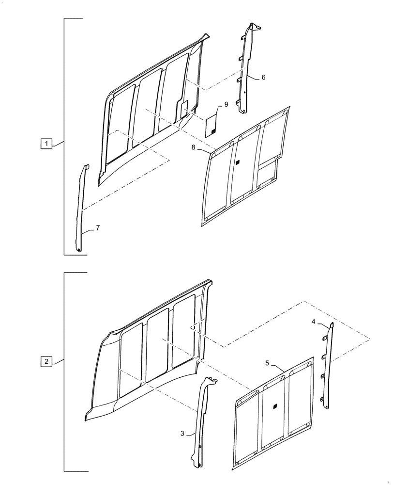 Схема запчастей Case 621G - (90.100.050) - VAR - 402018, 402019 - HOOD PANELS (90) - PLATFORM, CAB, BODYWORK AND DECALS