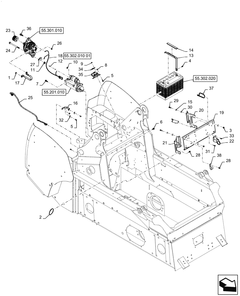 Схема запчастей Case TV380 - (55.302.010) - ENGINE ELECTRICAL (55) - ELECTRICAL SYSTEMS