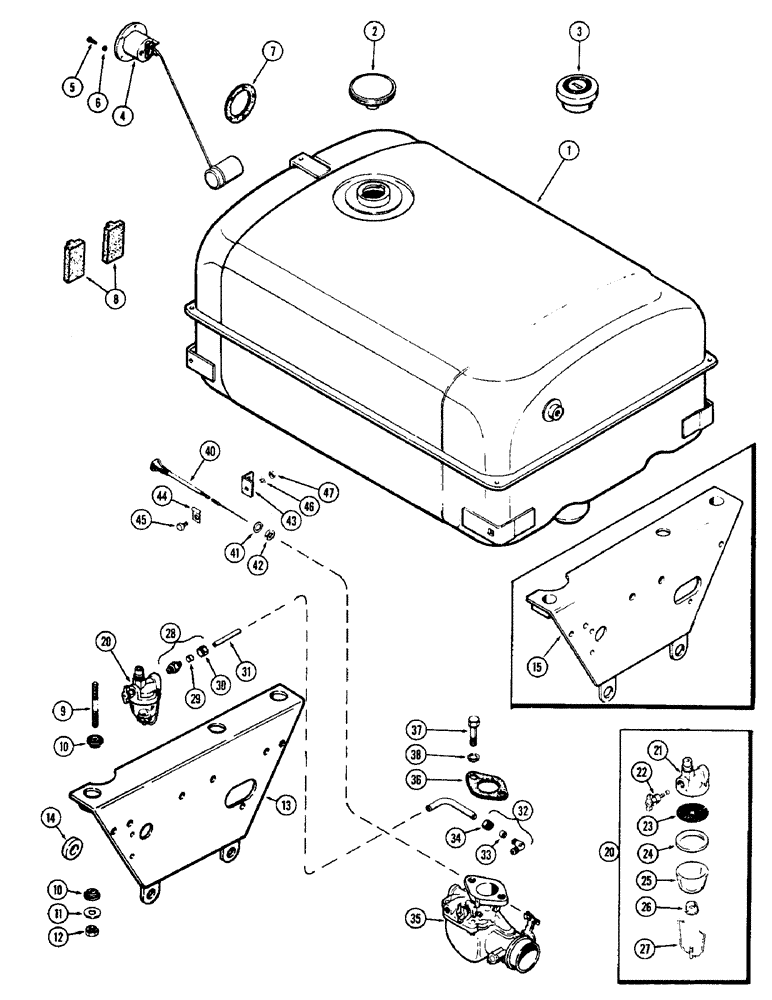 Схема запчастей Case 580 - (054) - FUEL TANK, (159) SPARK IGNITION ENGINE (10) - ENGINE