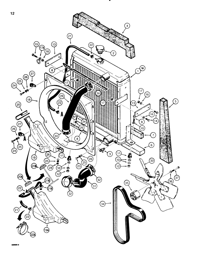 Схема запчастей Case 580SE - (012) - RADIATOR, FAN, AND MOUNTING PARTS (02) - ENGINE