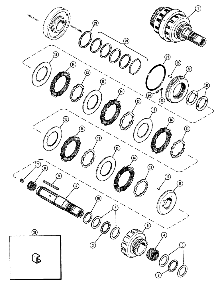 Схема запчастей Case 580B - (173A) - A51166 CLUTCH, POWER SHUTTLE, REVERSE, TWIN DISC, (SOLID SHAFT USED W/O PTO) 1ST TRANS SN 2392563 (06) - POWER TRAIN