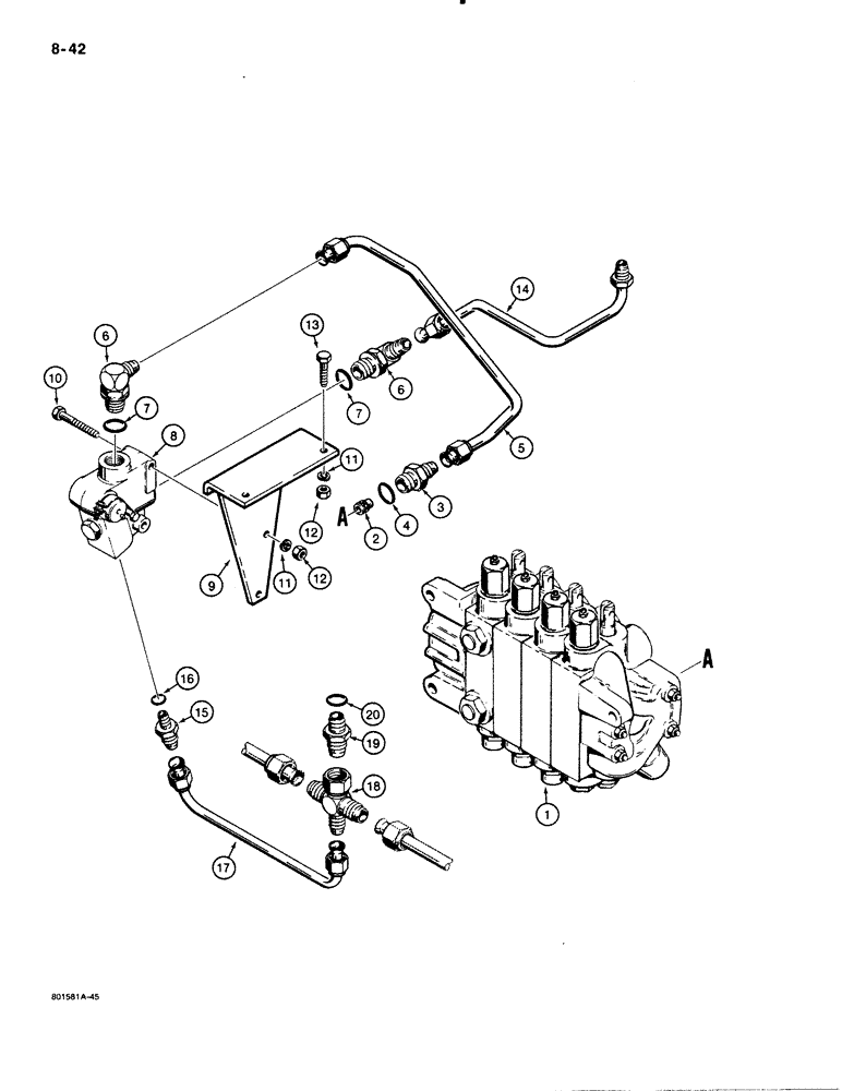 Схема запчастей Case 480E - (8-042) - BACKHOE BOOM LOCK HYDRAULIC CIRCUIT, 480E MODELS ONLY (08) - HYDRAULICS