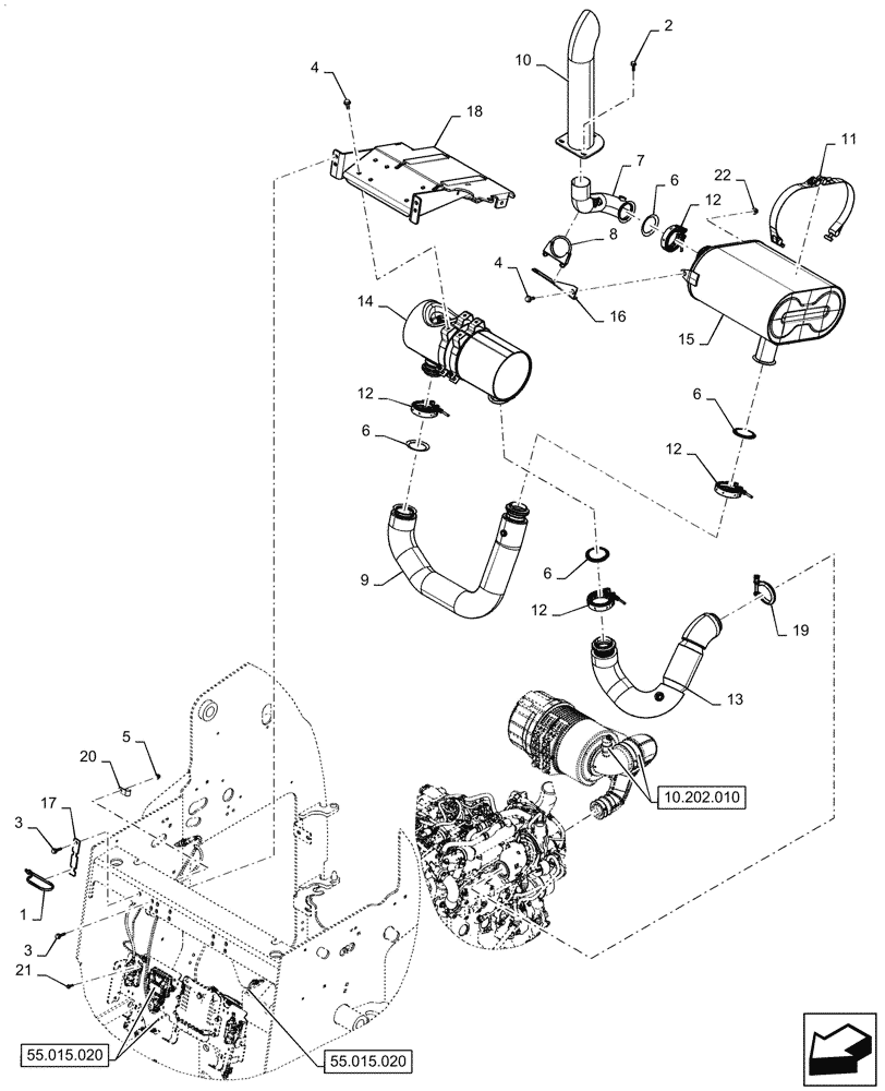 Схема запчастей Case SV340 - (10.254.010) - EXHAUST SYSTEM & MOUNTING COMPONENTS (10) - ENGINE