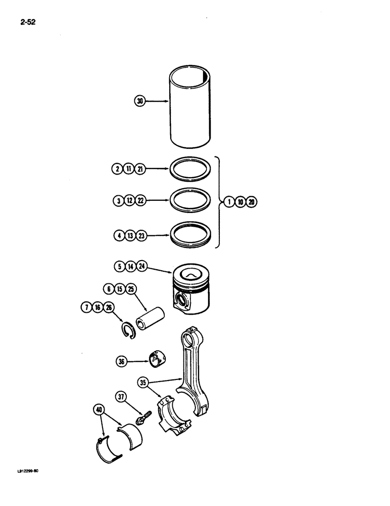 Схема запчастей Case 680L - (2-52) - PISTONS, 6T-590 ENGINE (TURBOCHARGED) (02) - ENGINE