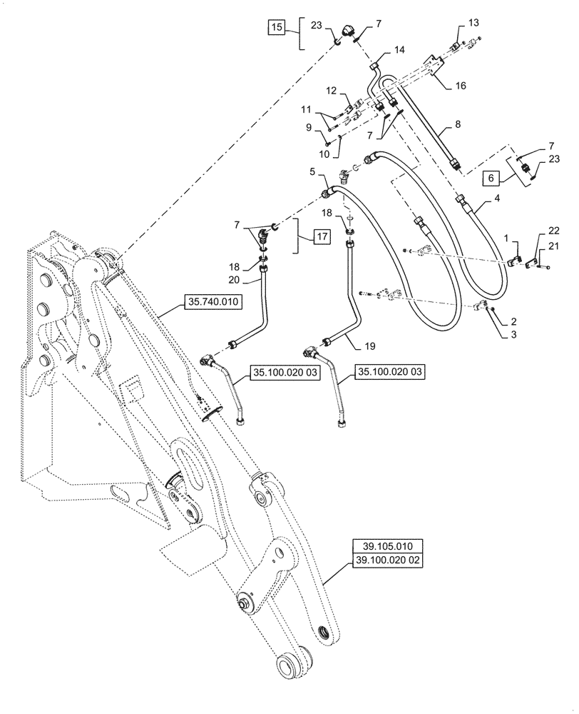 Схема запчастей Case 621G - (35.100.020[02]) - TILT CYLINDER LINES AND FITTINGS, XT/TC LEFT SIDE (35) - HYDRAULIC SYSTEMS