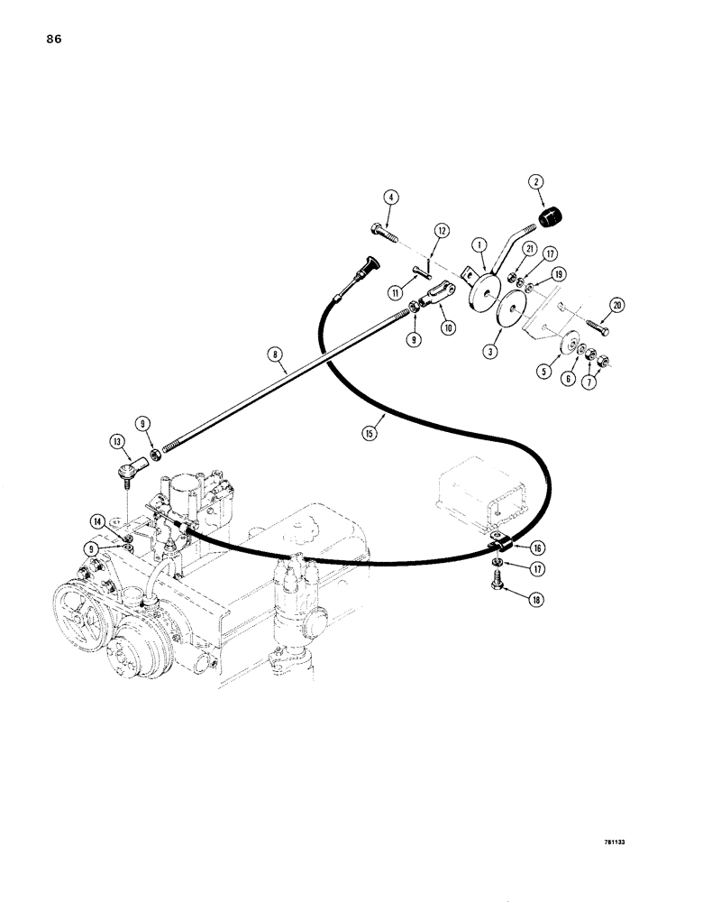 Схема запчастей Case 1830 - (086) - THROTTLE AND CHOKE FOR BELT DRIVEN GOVERNOR (10) - ENGINE