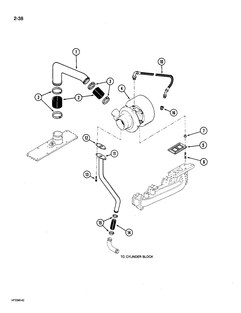 Схема запчастей Case 580K - (02-038) - TURBOCHARGER SYSTEM, 4T-390 ENGINE (02) - ENGINE