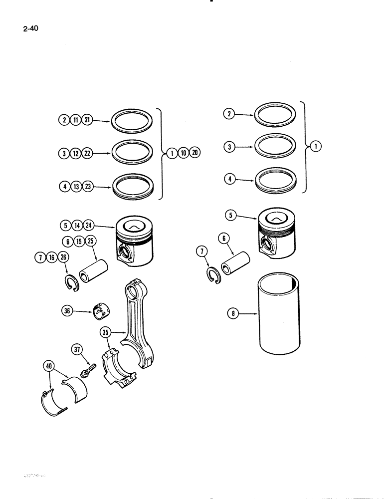 Схема запчастей Case 480E - (2-40) - PISTONS, 4-390 ENGINE (02) - ENGINE