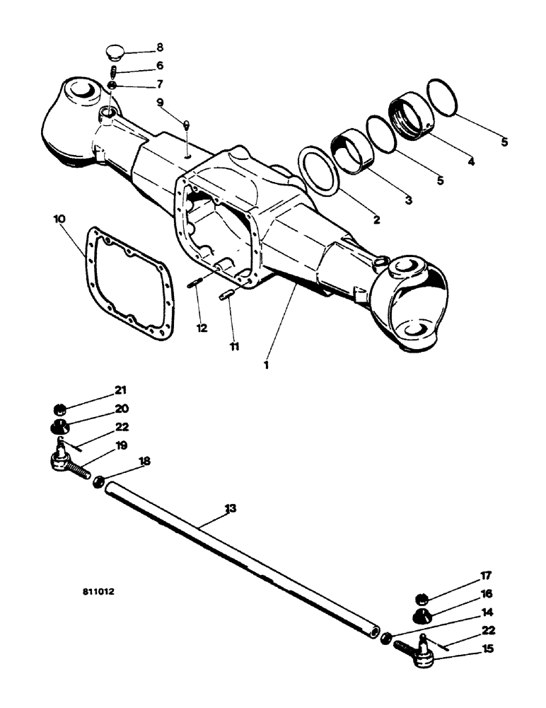 Схема запчастей Case 580G - (182) - FRONT DRIVE AXLE-HOUSING AND TIE ROD (06) - POWER TRAIN