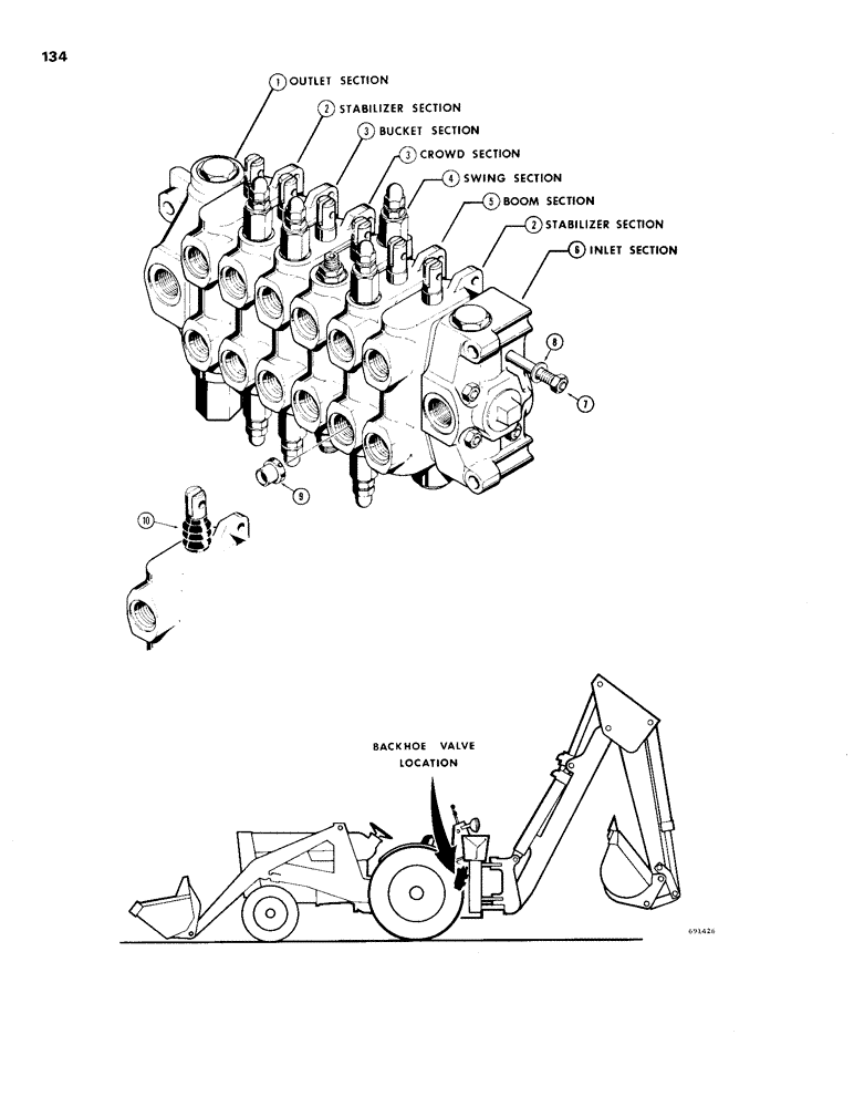 Схема запчастей Case 26S - (134) - D39047 BACKHOE CONTROL VALVE 