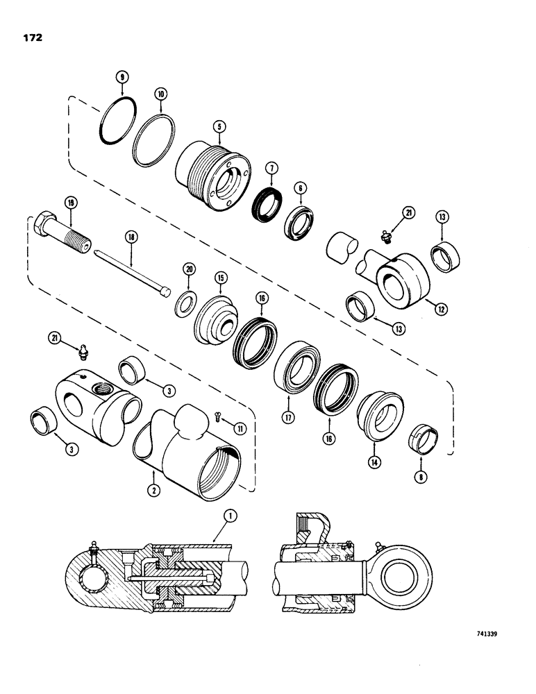 Схема запчастей Case 26B - (172) - G32159 BOOM CYLINDER, GLAND HAS SOLID OUTER ROD WIPER, NO IDENTIFICATION RING 