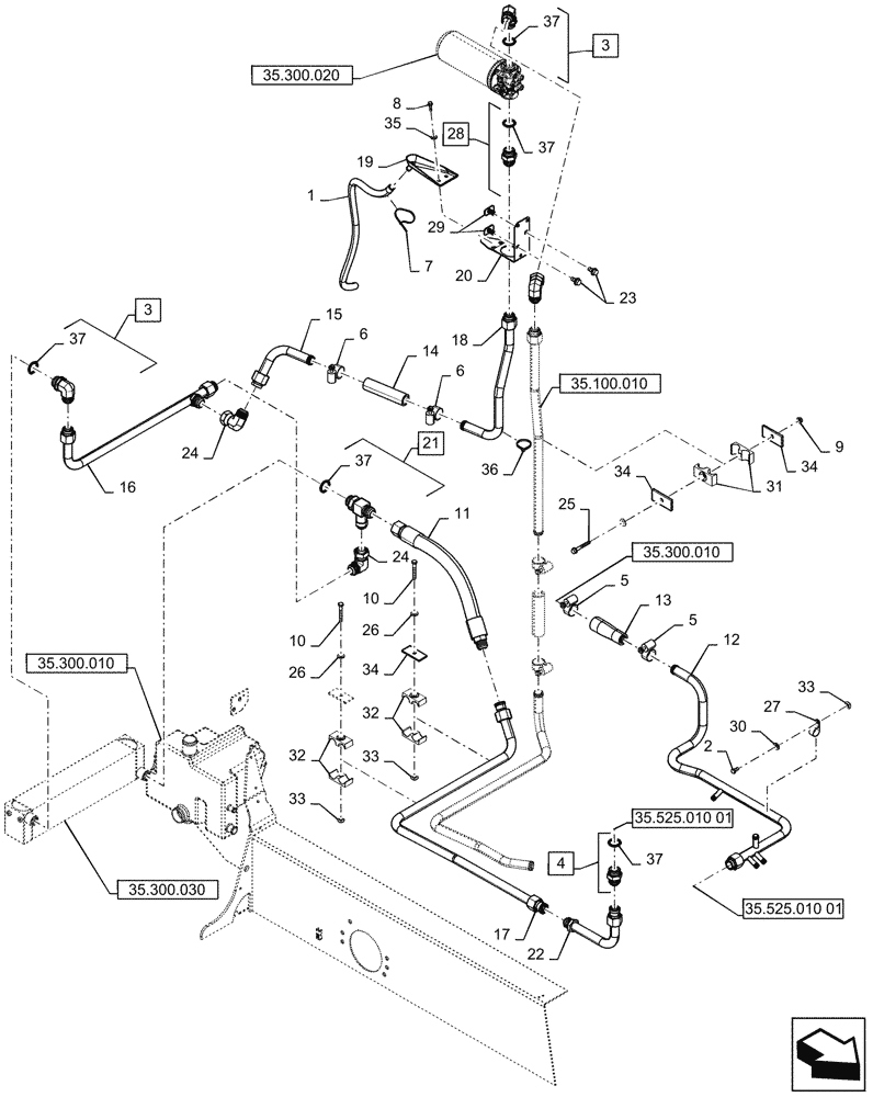 Схема запчастей Case SV340 - (35.100.020) - RETURN HYDRAULIC LINES (35) - HYDRAULIC SYSTEMS