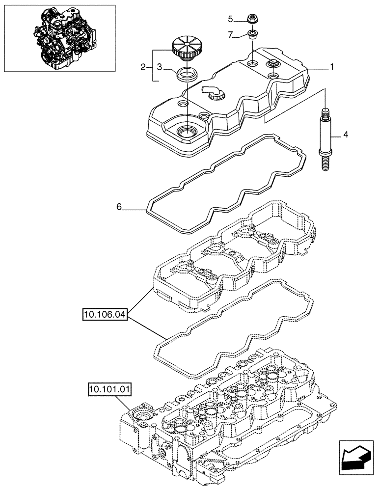 Схема запчастей Case 580SN - (10.101.02) - CYLINDER HEAD COVERS (580SN, 580SN WT, 590SN) (10) - ENGINE