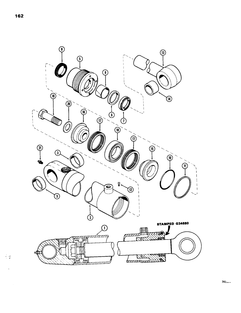 Схема запчастей Case 26 - (162) - G34680 STABILIZER CYLINDER, GLAND IS STAMPED WITH CYLINDER PART NUMBER 