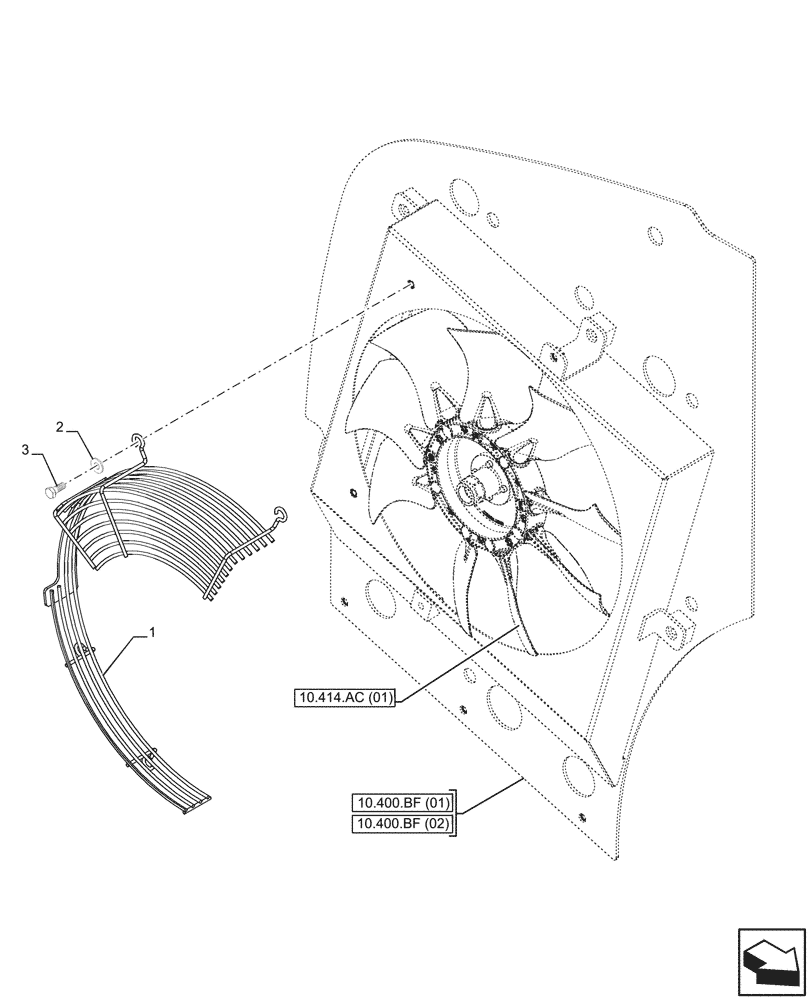 Схема запчастей Case 321F - (10.414.AC[02]) - VAR - 734505 - FAN, GUARD (10) - ENGINE
