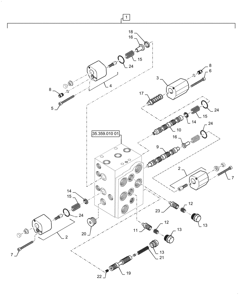 Схема запчастей Case 621G - (35.359.010[02]) - VAR - 734051, 734052 - CONTROL VALVE ASSY - 2 SPOOL, Z-BAR / XR / LR (35) - HYDRAULIC SYSTEMS