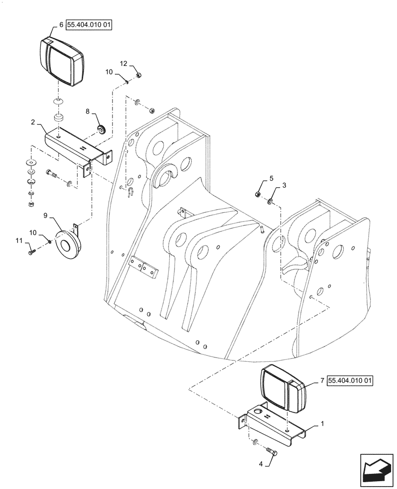 Схема запчастей Case 621G - (55.404.010) - VAR - 734087 - FRONT LIGHT INSTALLATION (55) - ELECTRICAL SYSTEMS