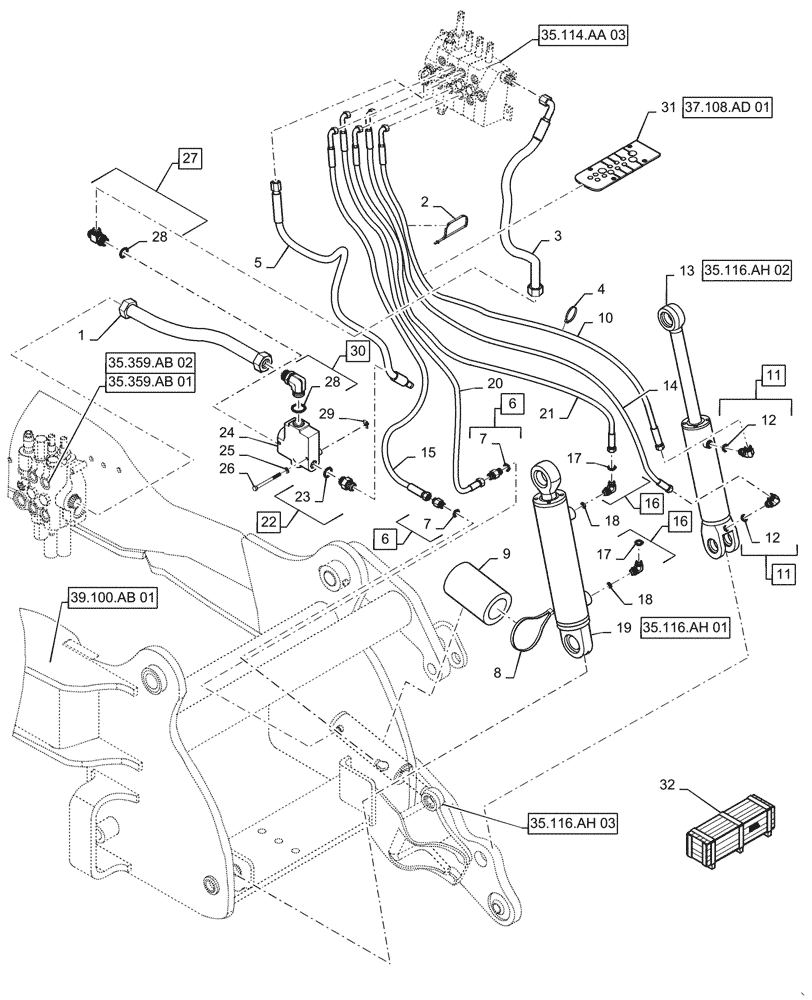 Схема запчастей Case 570N EP - (35.114.AF[01]) - 3 POINT HITCH HYDRAULIC LINES (35) - HYDRAULIC SYSTEMS