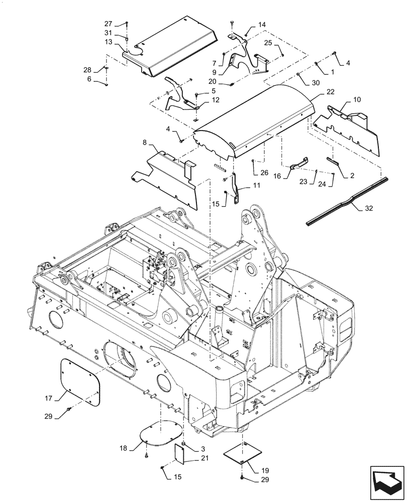 Схема запчастей Case SV185 - (90.100.BI[01]) - REAR COVERS AND CHASSIS ACCESS COVERS (90) - PLATFORM, CAB, BODYWORK AND DECALS