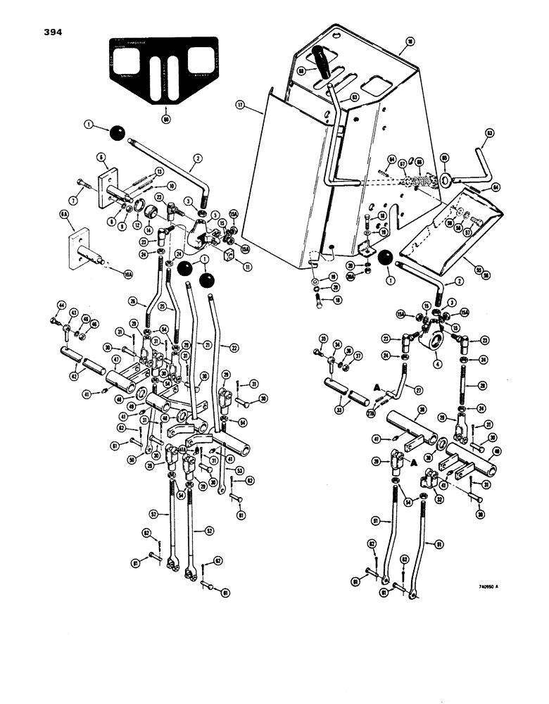 Схема запчастей Case 680E - (394) - BACKHOE CONTROLS WITH HAND SWING (84) - BOOMS, DIPPERS & BUCKETS