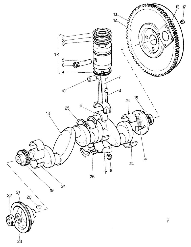 Схема запчастей Case 850 - (A02-1) - PISTONS, CRANKSHAFT AND FLYWHEEL (01) - ENGINE