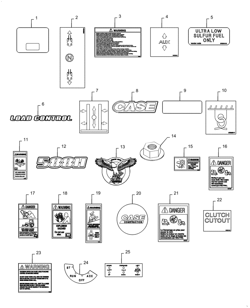 Схема запчастей Case 588H - (90.108.AB[04]) - DECALS COMMON ENGLISH (90) - PLATFORM, CAB, BODYWORK AND DECALS