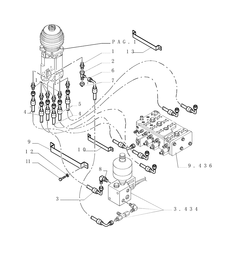 Схема запчастей Case 1850K - (3.437[02]) - CONTROL VALVE LINKAGE - PIPING (07) - HYDRAULIC SYSTEM/FRAME